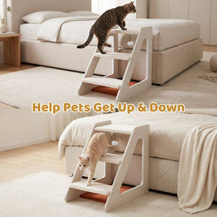 Pet Stairs with Bed, 3 Steps, Foam Padded, 54x33x48 cm