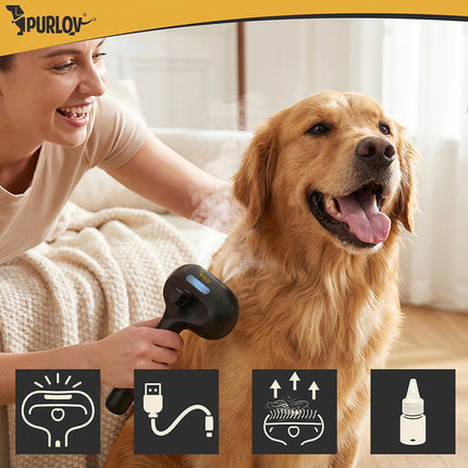 Pet Steam Brush – Electric, Self-Cleaning, USB Rechargeable