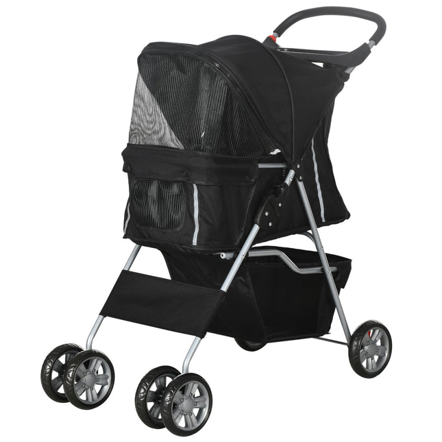 Haustier-Kinderwagen für kleine Hunde, faltbar, schwarz, 10 kg Tragkraft