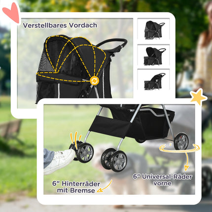 Haustier-Kinderwagen für kleine Hunde, faltbar, schwarz, 10 kg Tragkraft