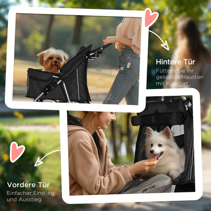 Haustier-Kinderwagen für kleine Hunde, faltbar, schwarz, 10 kg Tragkraft