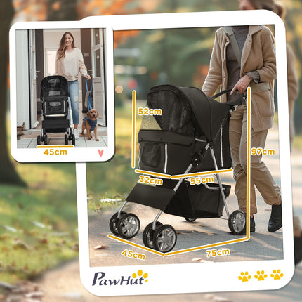 Haustier-Kinderwagen für kleine Hunde, faltbar, schwarz, 10 kg Tragkraft