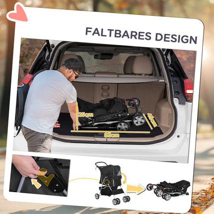 Haustier-Kinderwagen für kleine Hunde, faltbar, schwarz, 10 kg Tragkraft