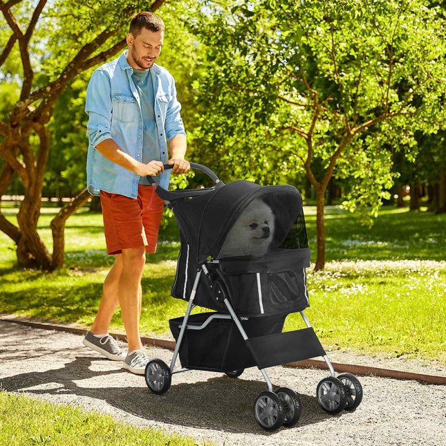 Haustier-Kinderwagen für kleine Hunde, faltbar, schwarz, 10 kg Tragkraft