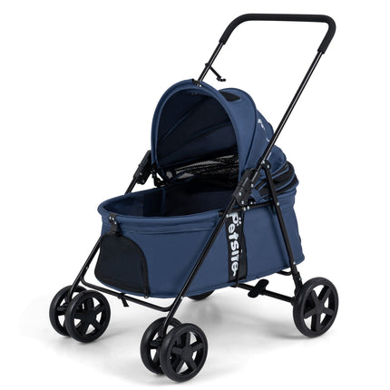 Pet Stroller for Small Dogs, Foldable with Canopy, Navy
