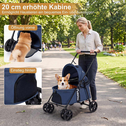 Pet Stroller for Small Dogs, Foldable with Canopy, Navy