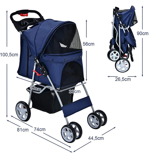 Haustierbuggy für kleine Haustiere, faltbar, 15 kg Tragkraft