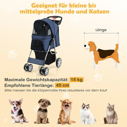 Haustierbuggy für kleine Haustiere, faltbar, 15 kg Tragkraft