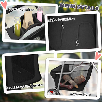 Pet Stroller with Mesh Windows, Foldable, for Small Pets