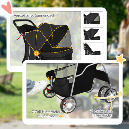 Pet Stroller with Mesh Windows, Foldable, for Small Pets