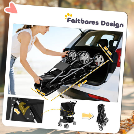 Pet Stroller with Mesh Windows, Foldable, for Small Pets