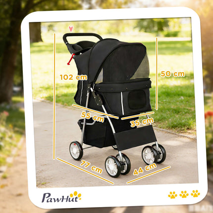 Pet Stroller with Mesh Windows, Foldable, for Small Pets