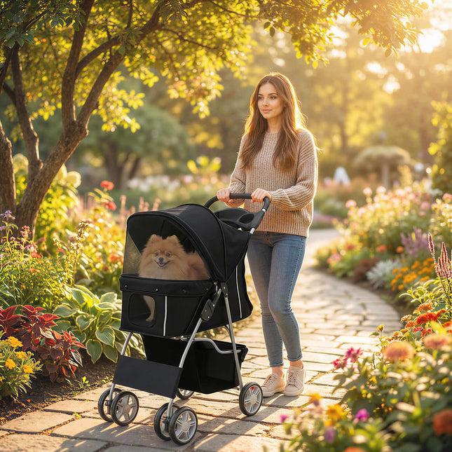 Tierkinderwagen mit Mesh-Fenstern, faltbar, für kleine Haustiere