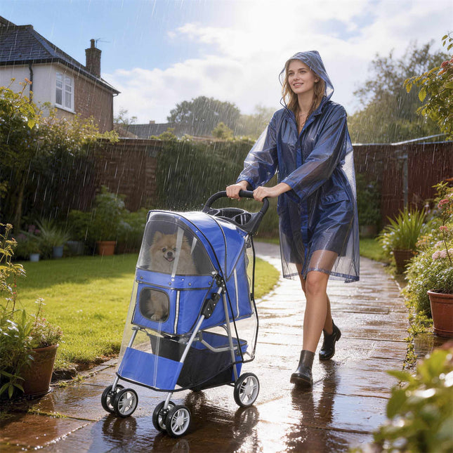 Tierkinderwagen mit Netzfenstern und Regenschutz, Blau