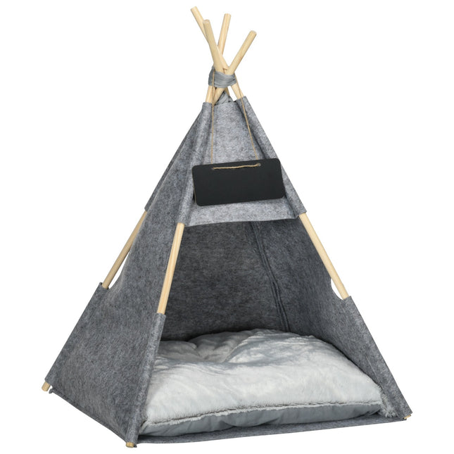 Tente confortable pour animaux de compagnie, niche pour chat et chien, avec coussin doux en feutre, lavable en machine, gris, 58 x 58 x 80 cm