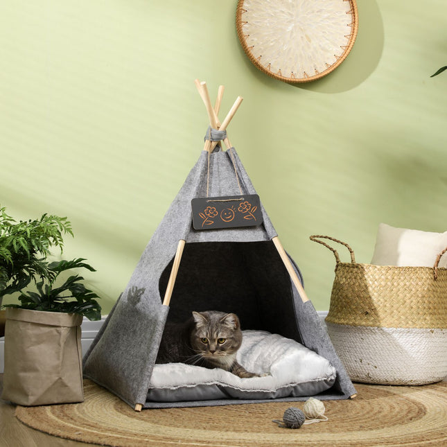 Tente confortable pour animaux de compagnie, niche pour chat et chien, avec coussin doux en feutre, lavable en machine, gris, 58 x 58 x 80 cm