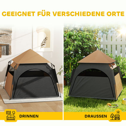 Haustierzelt für draußen - Netzfenster, Schiebedach, Dunkelbraun