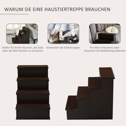 Haustiertreppe mit Teppich - MDF, dunkelbraun, 40x59x54 cm