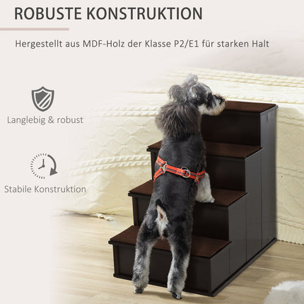 Haustiertreppe mit Teppich - MDF, dunkelbraun, 40x59x54 cm