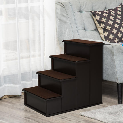 Haustiertreppe mit Teppich - MDF, dunkelbraun, 40x59x54 cm