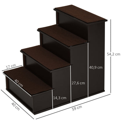Haustiertreppe mit Teppich - MDF, dunkelbraun, 40x59x54 cm