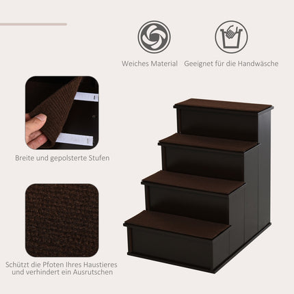 Haustiertreppe mit Teppich - MDF, dunkelbraun, 40x59x54 cm