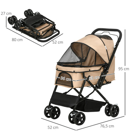 Tierwagen für kleine Hunde und Katzen – Hellbraun, 76,5 cm