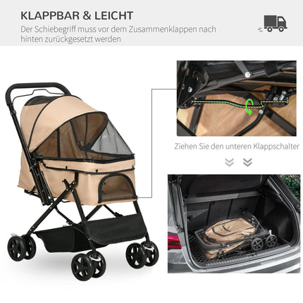 Tierwagen für kleine Hunde und Katzen – Hellbraun, 76,5 cm
