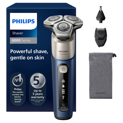 Philips Shaver Series 6000 Wet & Dry with SkinIQ, Beard Styler, Nose Trimmer