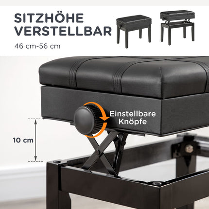 Höhenverstellbare Klavierbank aus schwarzem Leder mit Staufach