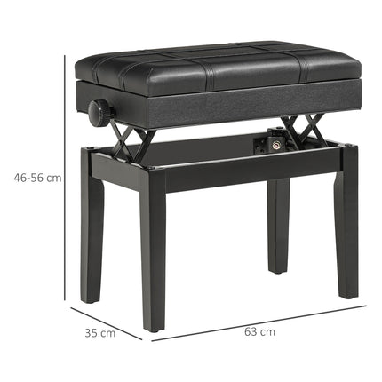 Höhenverstellbare Klavierbank aus schwarzem Leder mit Staufach