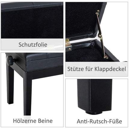 Verstellbare Klavierbank mit Stauraum, 54,5x33x48-58 cm