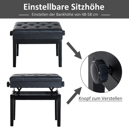 Verstellbare Klavierbank mit Stauraum, 54,5x33x48-58 cm