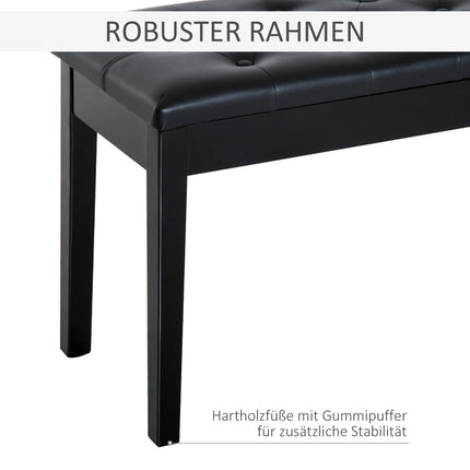 Black Piano bench in artificial leather with storage, 76x36x50 cm
