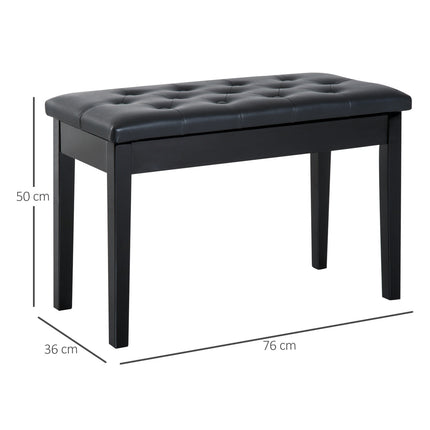 Black Piano bench in artificial leather with storage, 76x36x50 cm