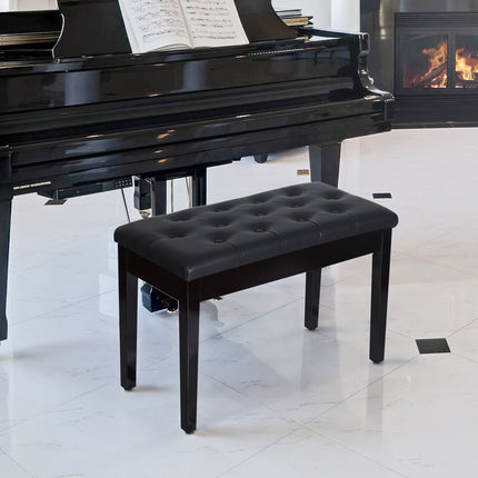 Black Piano bench in artificial leather with storage, 76x36x50 cm
