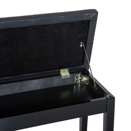 Black Piano bench in artificial leather with storage, 76x36x50 cm