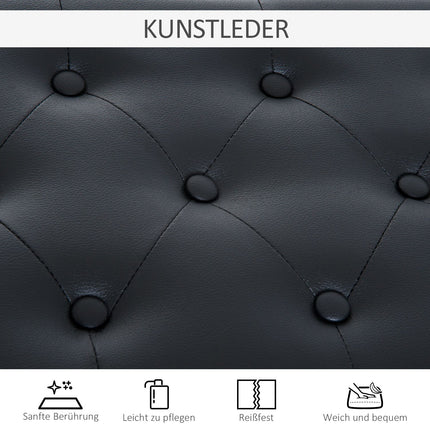Black Piano bench in artificial leather with storage, 76x36x50 cm