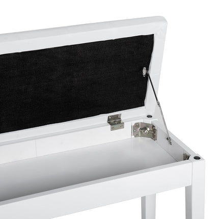 Piano stool in white artificial leather with storage, rubber wood