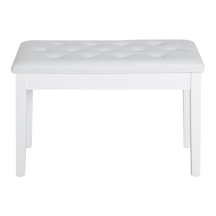 Piano stool in white artificial leather with storage, rubber wood