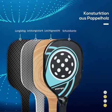 Pickleball Set: 4 Paddles, 4 Balls, Carry Bag, Blue/Black