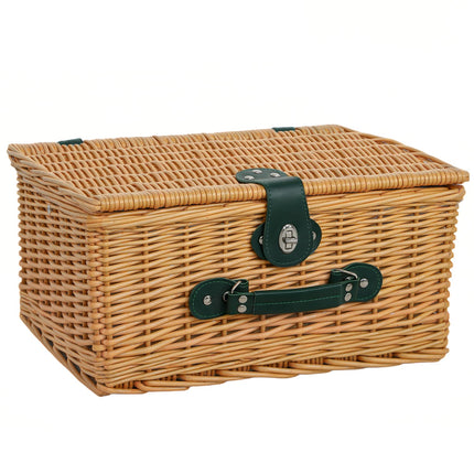 Picknickmand van wilgenhout, picknickkoffer voor 2 personen met geïsoleerd koelvak, bestekset, picknickset, complete set voor kamperen, strand, Kerstmis, lichtbruin