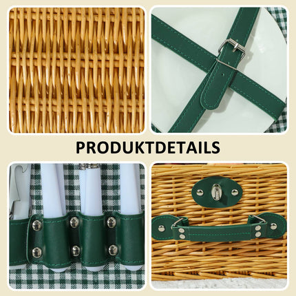 Picknickmand van wilgenhout, picknickkoffer voor 2 personen met geïsoleerd koelvak, bestekset, picknickset, complete set voor kamperen, strand, Kerstmis, lichtbruin