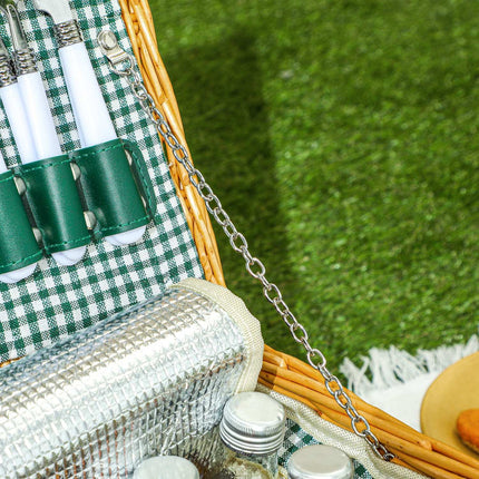 Picknickmand van wilgenhout, picknickkoffer voor 2 personen met geïsoleerd koelvak, bestekset, picknickset, complete set voor kamperen, strand, Kerstmis, lichtbruin