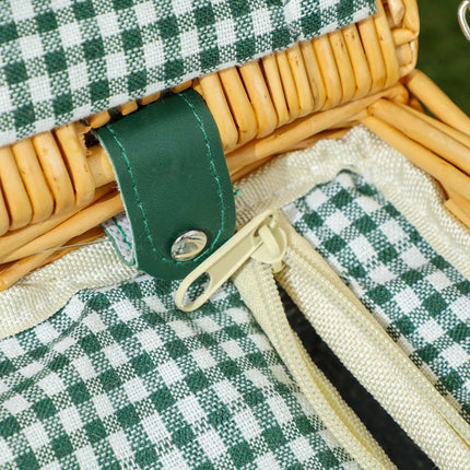 Picknickmand van wilgenhout, picknickkoffer voor 2 personen met geïsoleerd koelvak, bestekset, picknickset, complete set voor kamperen, strand, Kerstmis, lichtbruin