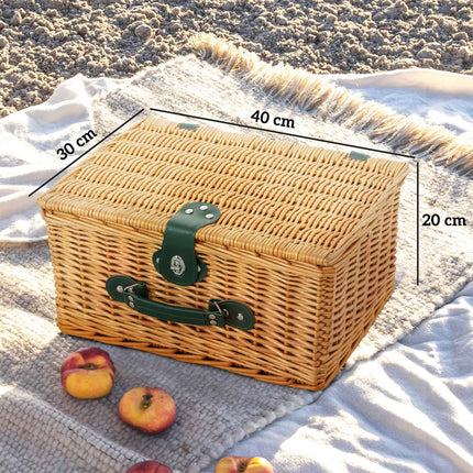 Picknickmand van wilgenhout, picknickkoffer voor 2 personen met geïsoleerd koelvak, bestekset, picknickset, complete set voor kamperen, strand, Kerstmis, lichtbruin