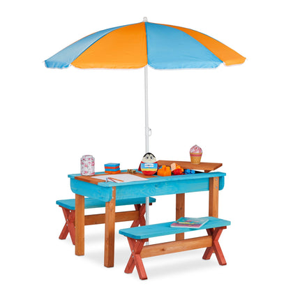Picnic table for children with parasol