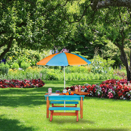 Picnic table for children with parasol