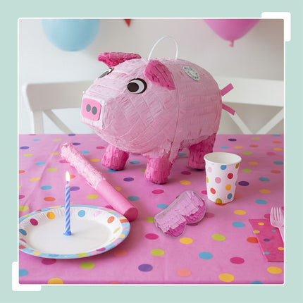 Schwein Piñata Set mit Schläger und Maske – Partyspaß