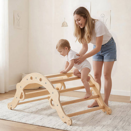 Pikler Triangle Set, 9-in-1 Foldable Solid Wood, 150 lb